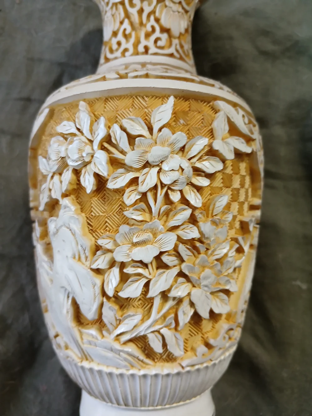 Cream and Tan Embossed Floral Vase Pair - Elegant Home Accent